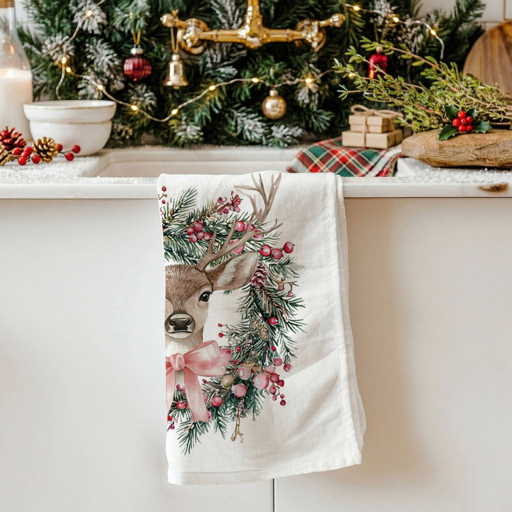 Deer Wreath Kitchen Towel