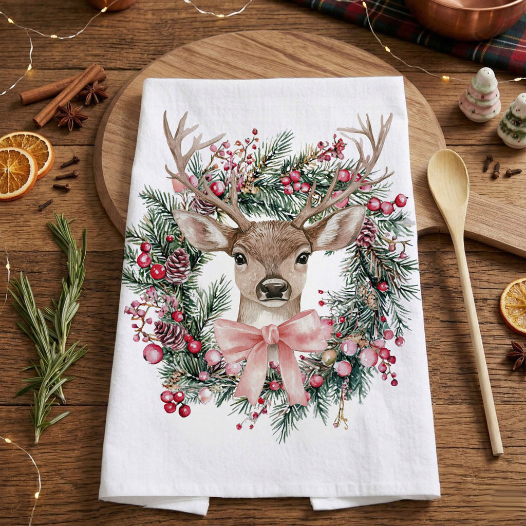 Deer Wreath Kitchen Towel
