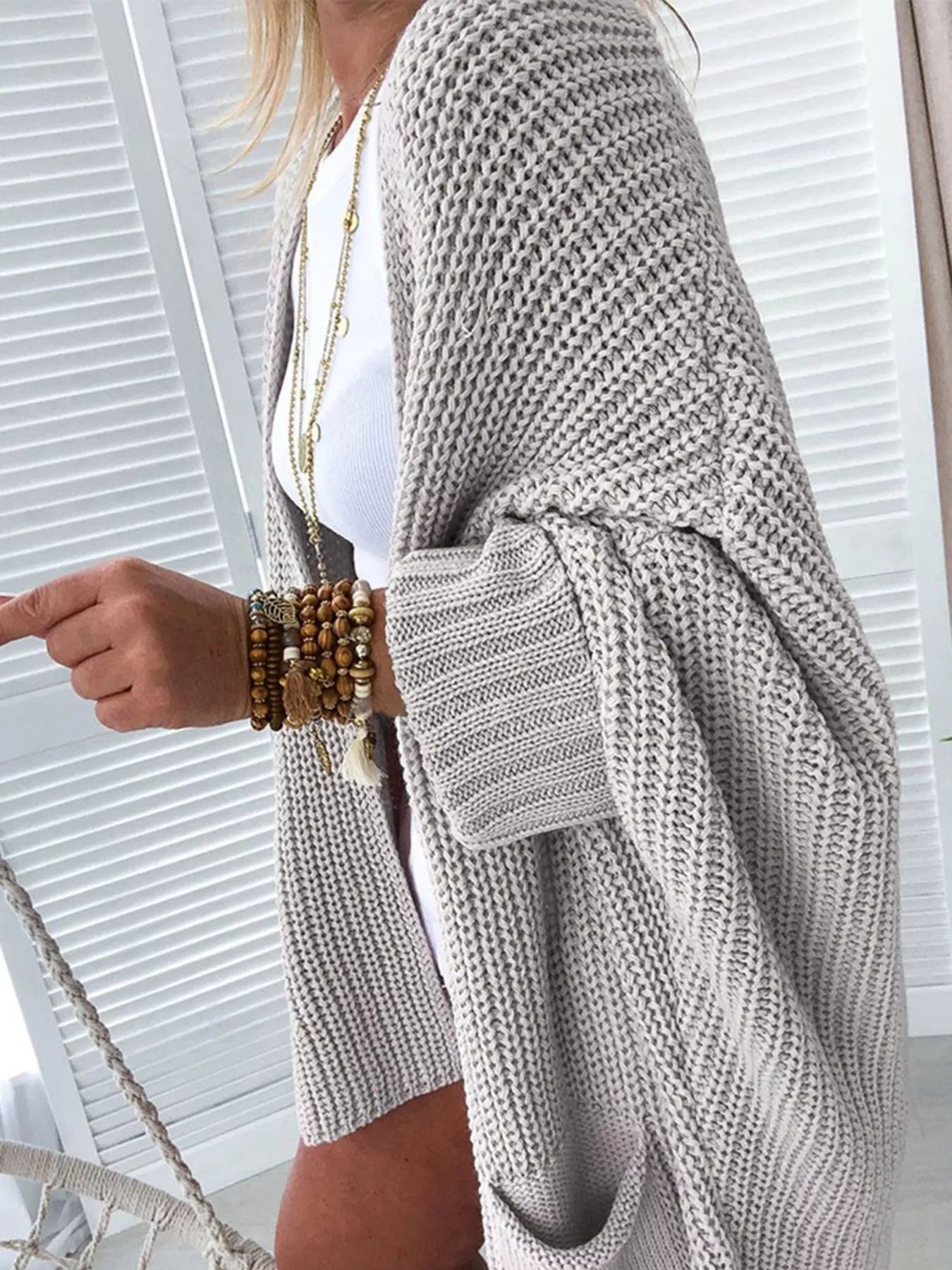 Oversized Fold Over Sleeve Open Front Cardigan