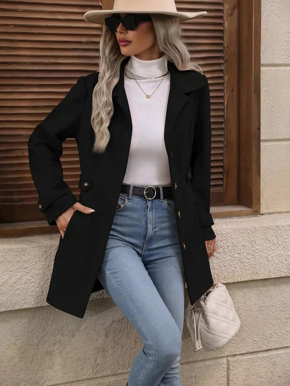 Collared Neck Button Up Coat
