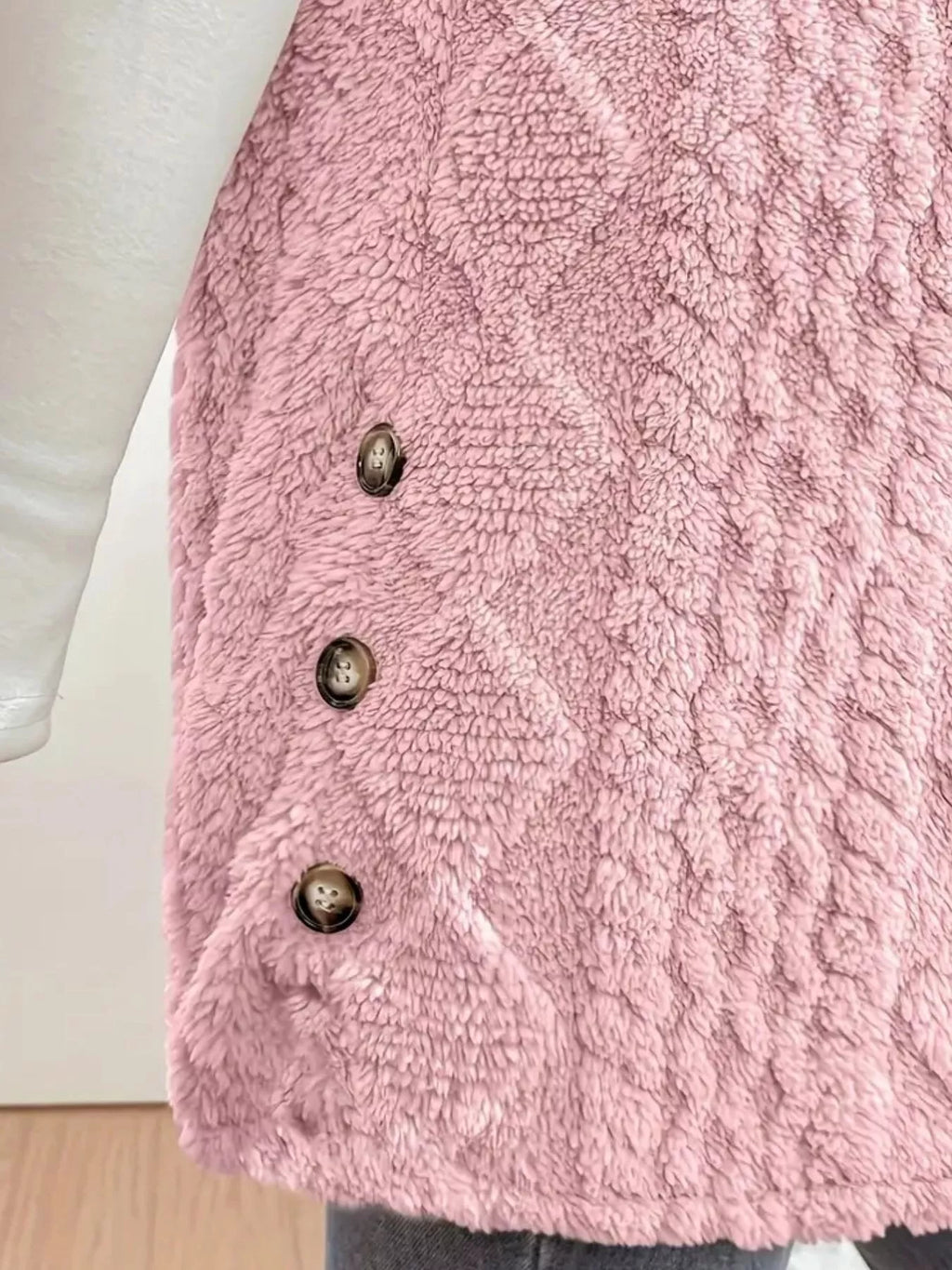 Hooded Button-Up Sherpa Vest Coat