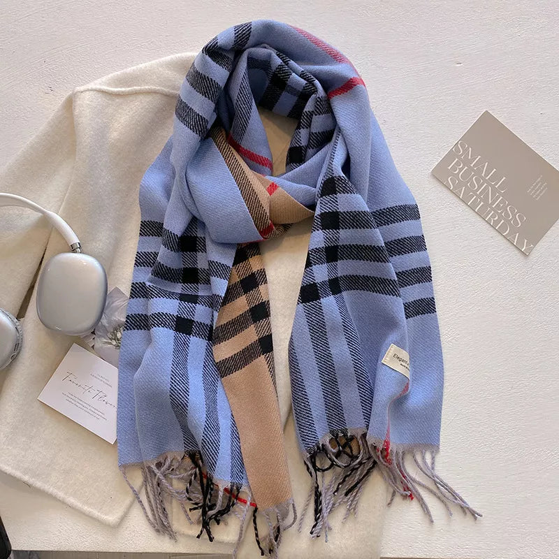 Plaid Fringe Winter Scarf