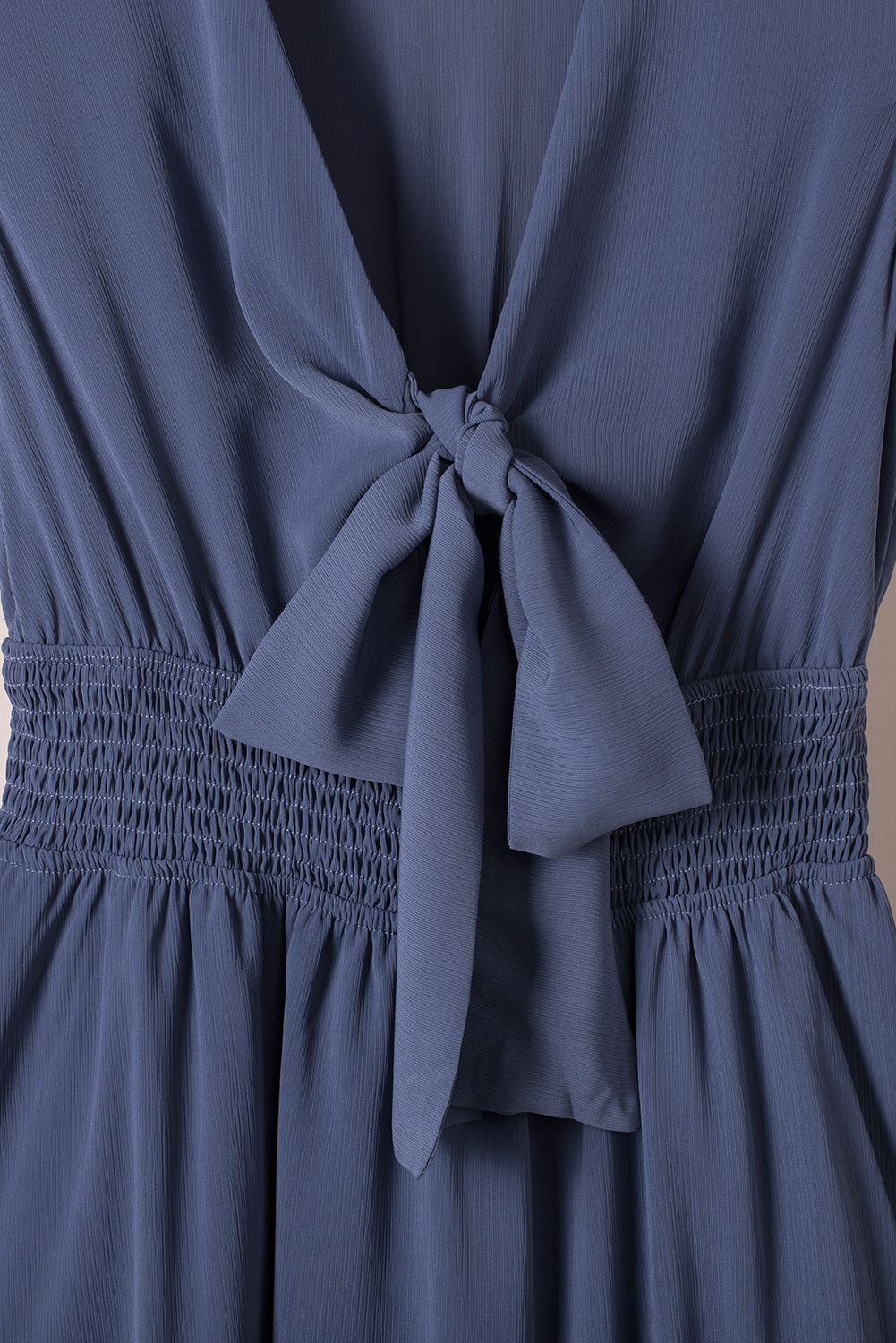 Deep V-Neck Knotted Front Layered Flare Mini Dress
