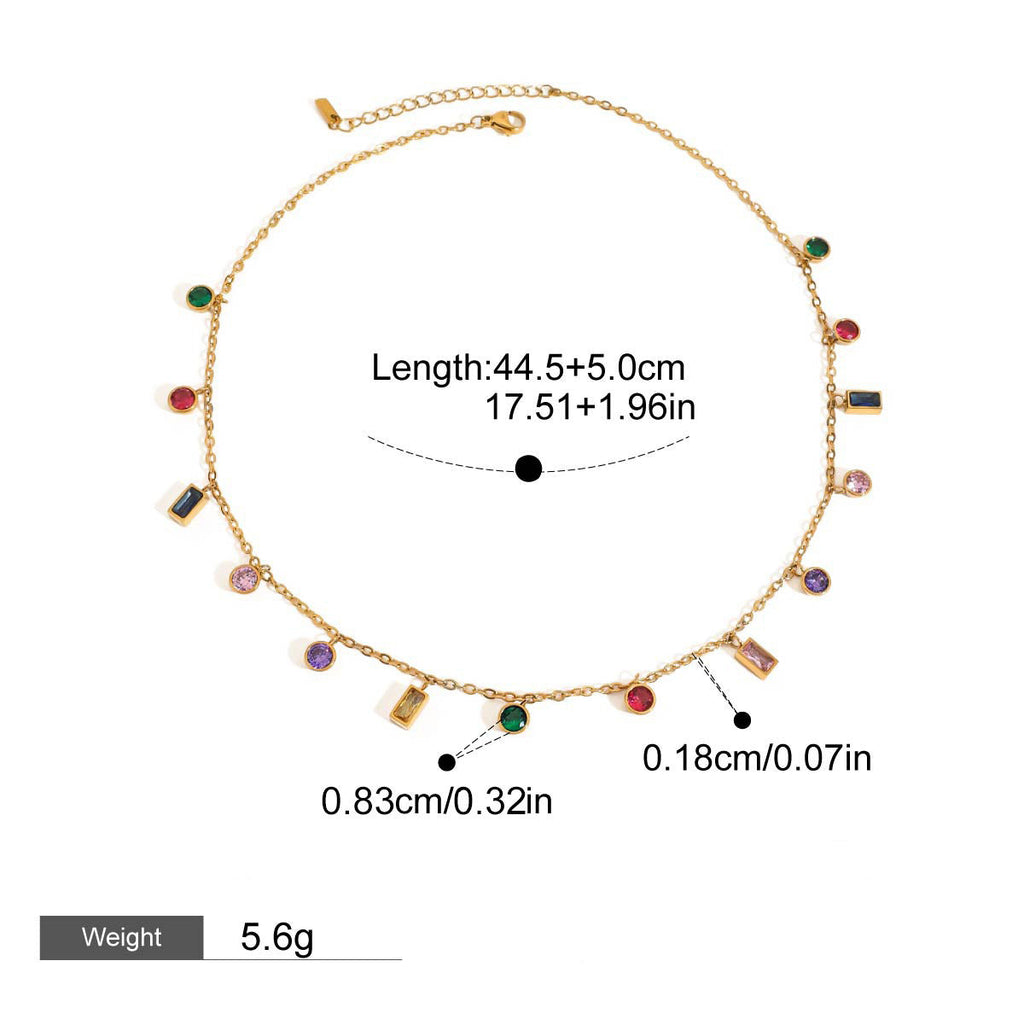 18K gold inlaid geometric gemstone design exquisite dazzling necklace