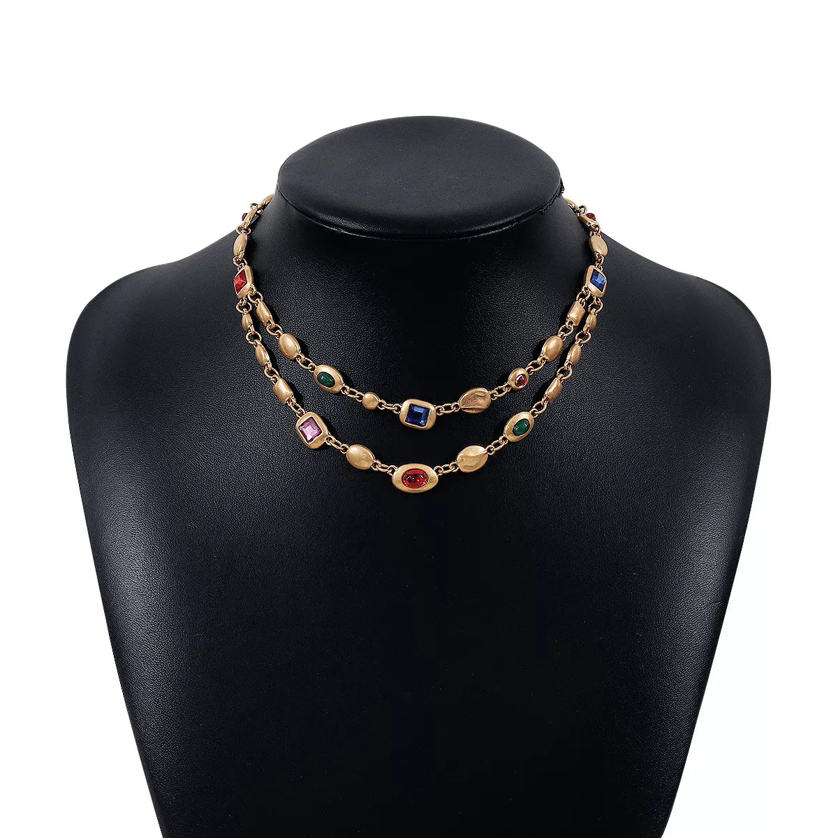 Vintage Multi-Gemstone Double Layered Necklace