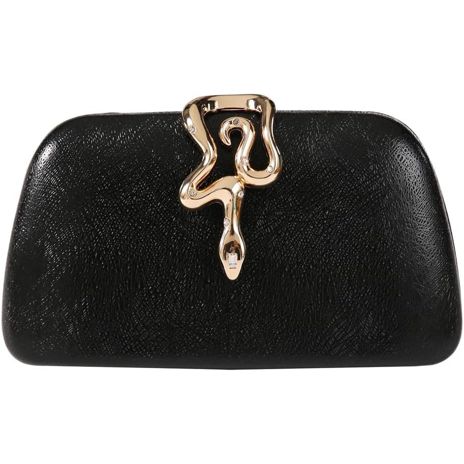 Dreubea Womens Black Gold Snake Detachable Chain Clutch Crossbody Handbag