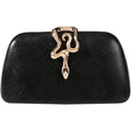 Dreubea Womens Black Gold Snake Detachable Chain Clutch Crossbody Handbag