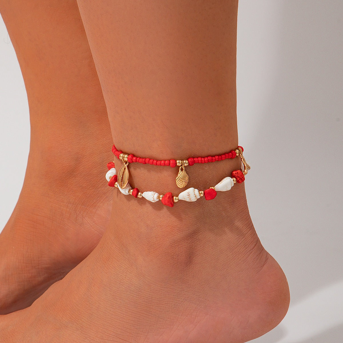 Ethnic Ocean Style Rice Bead Beach Round Water Drop Tassel Anklet