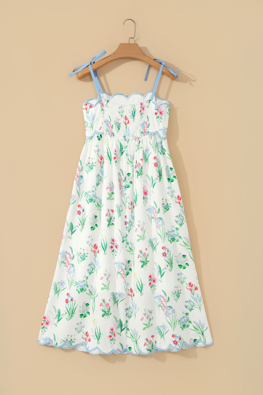 Floral Contrast Trim Tie Strap Midi Dress