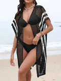 Open Front Contrast Openwork Cover-Up