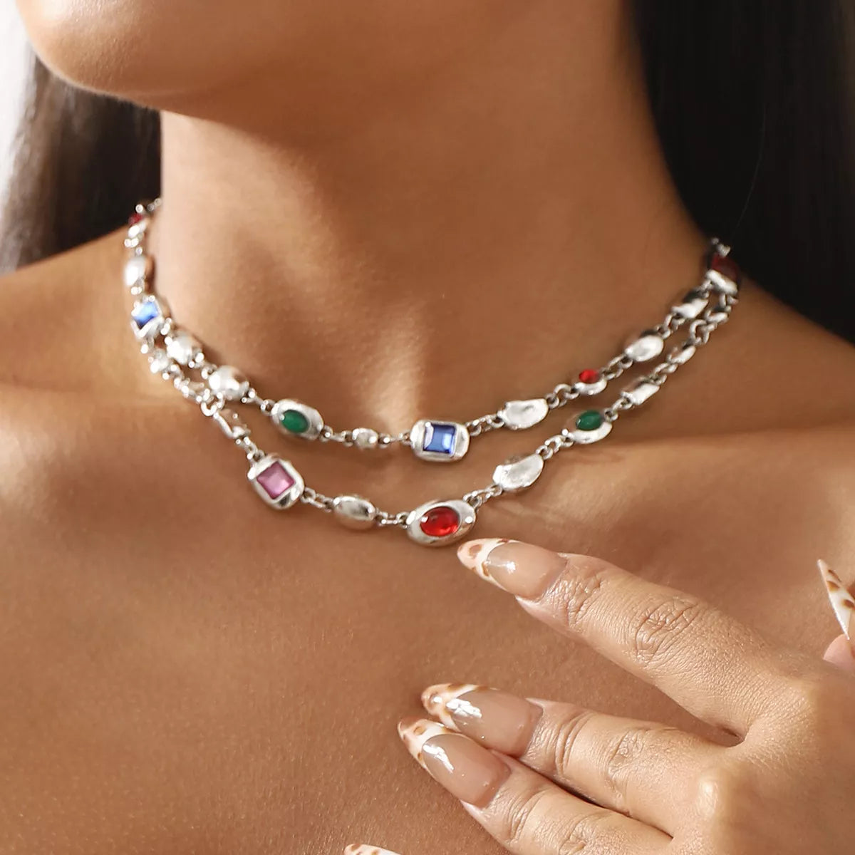 Vintage Multi-Gemstone Double Layered Necklace