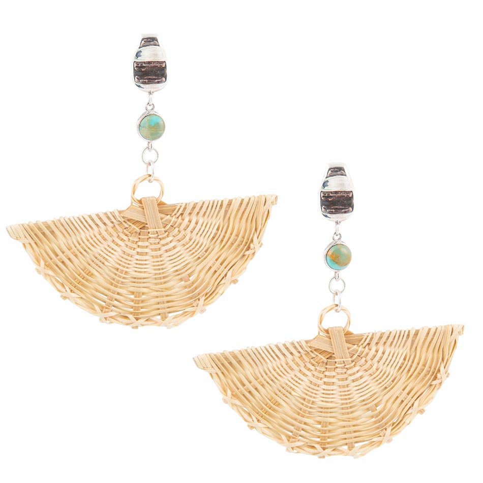 Fan of Rattan Blue Turquoise and Sterling Silver Earrings