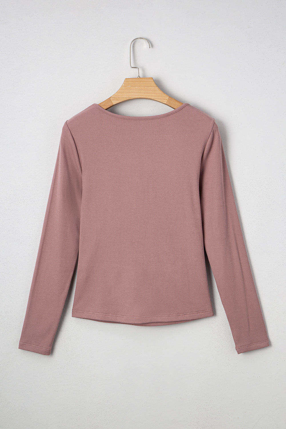 Gathered Bust Square Neck Ribbed Long Sleeve Top