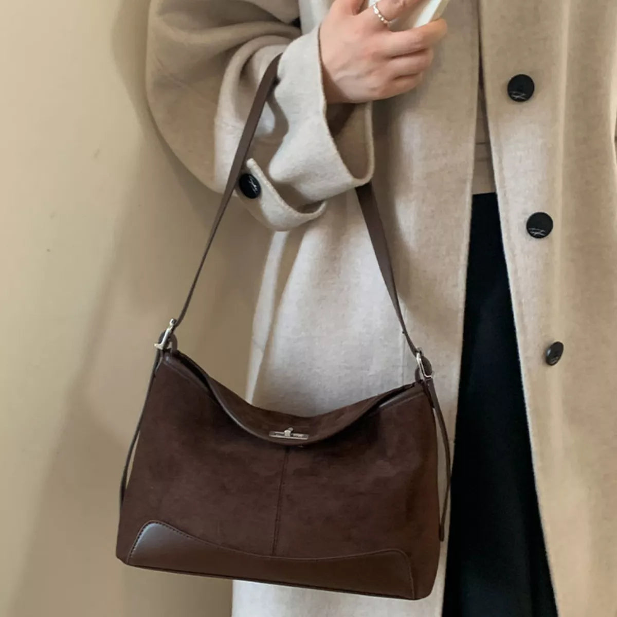 Suede Crossbody Bag with Adjustable Strap