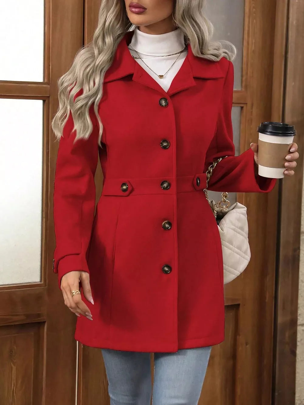Collared Neck Button Up Coat