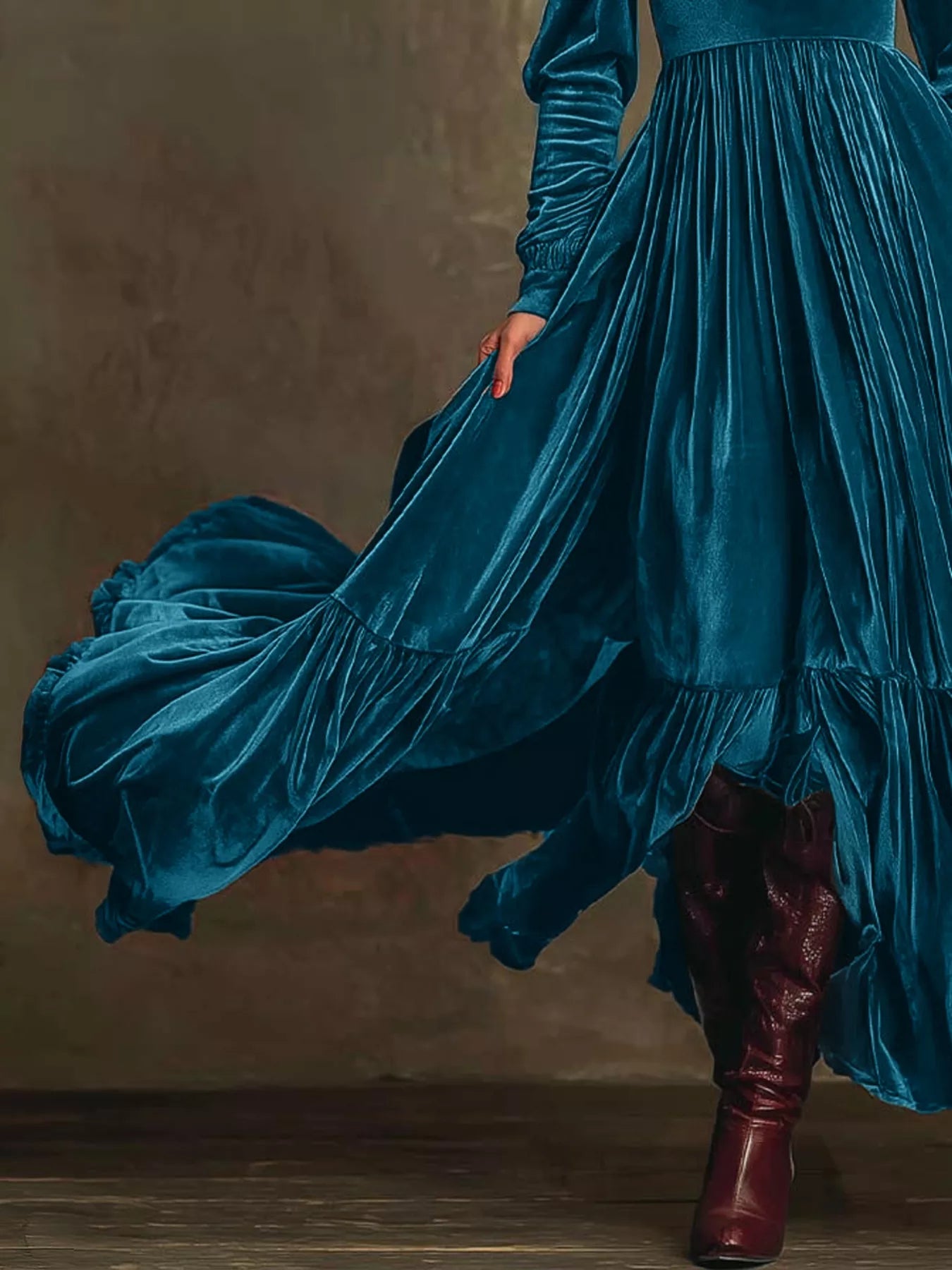 Velvet Deep V-Neck Maxi Dress