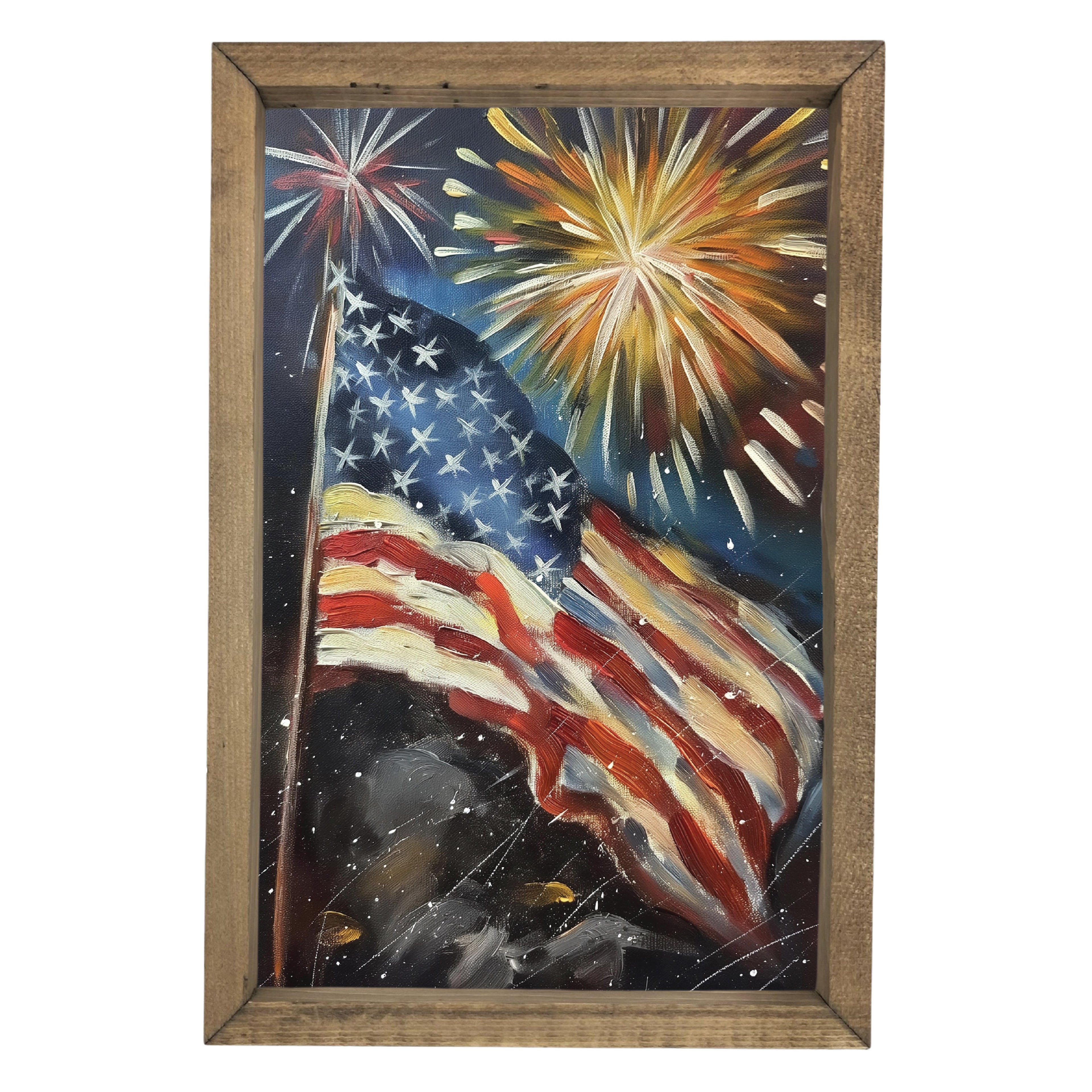 Flag with Fireworks Framed Art