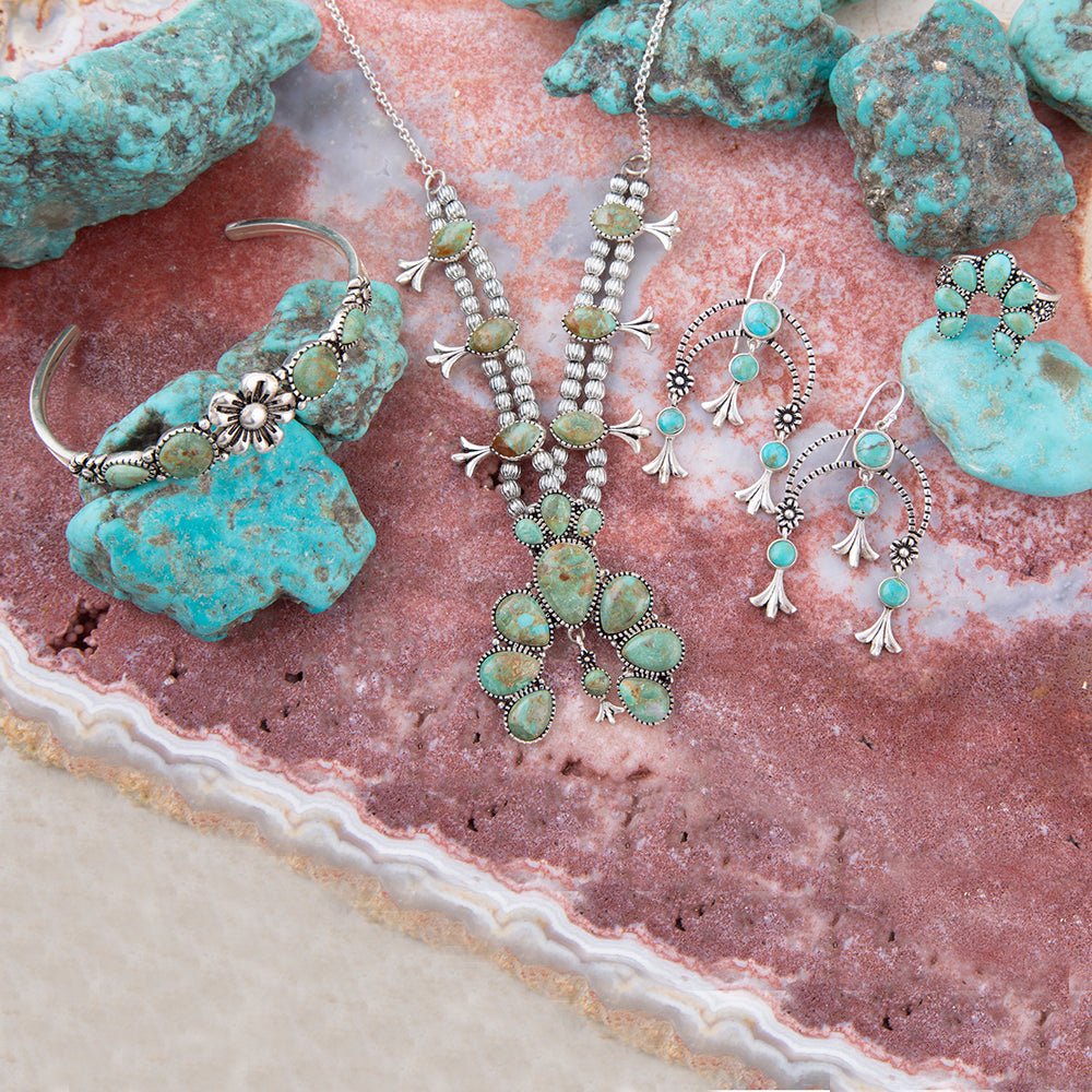 Floral Blue Turquoise and Sterling Silver Ring