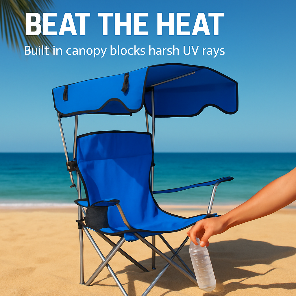Foldable Beach Canopy Chair with Cup Holder