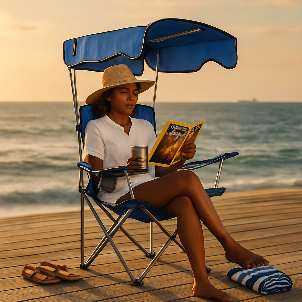 Foldable Beach Canopy Chair with Cup Holder
