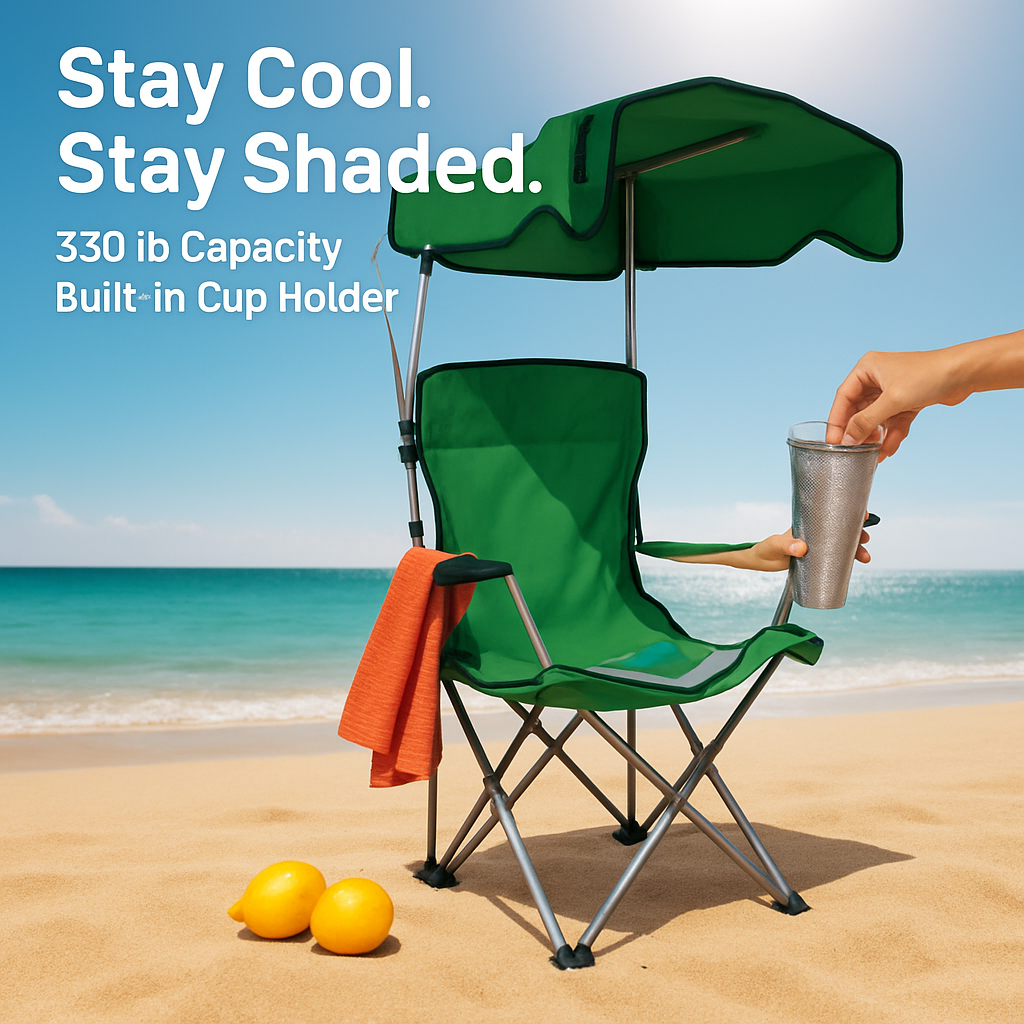 Foldable Beach Canopy Chair with Cup Holder