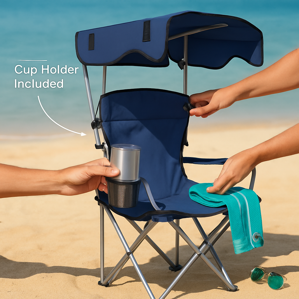 Foldable Beach Canopy Chair with Cup Holder