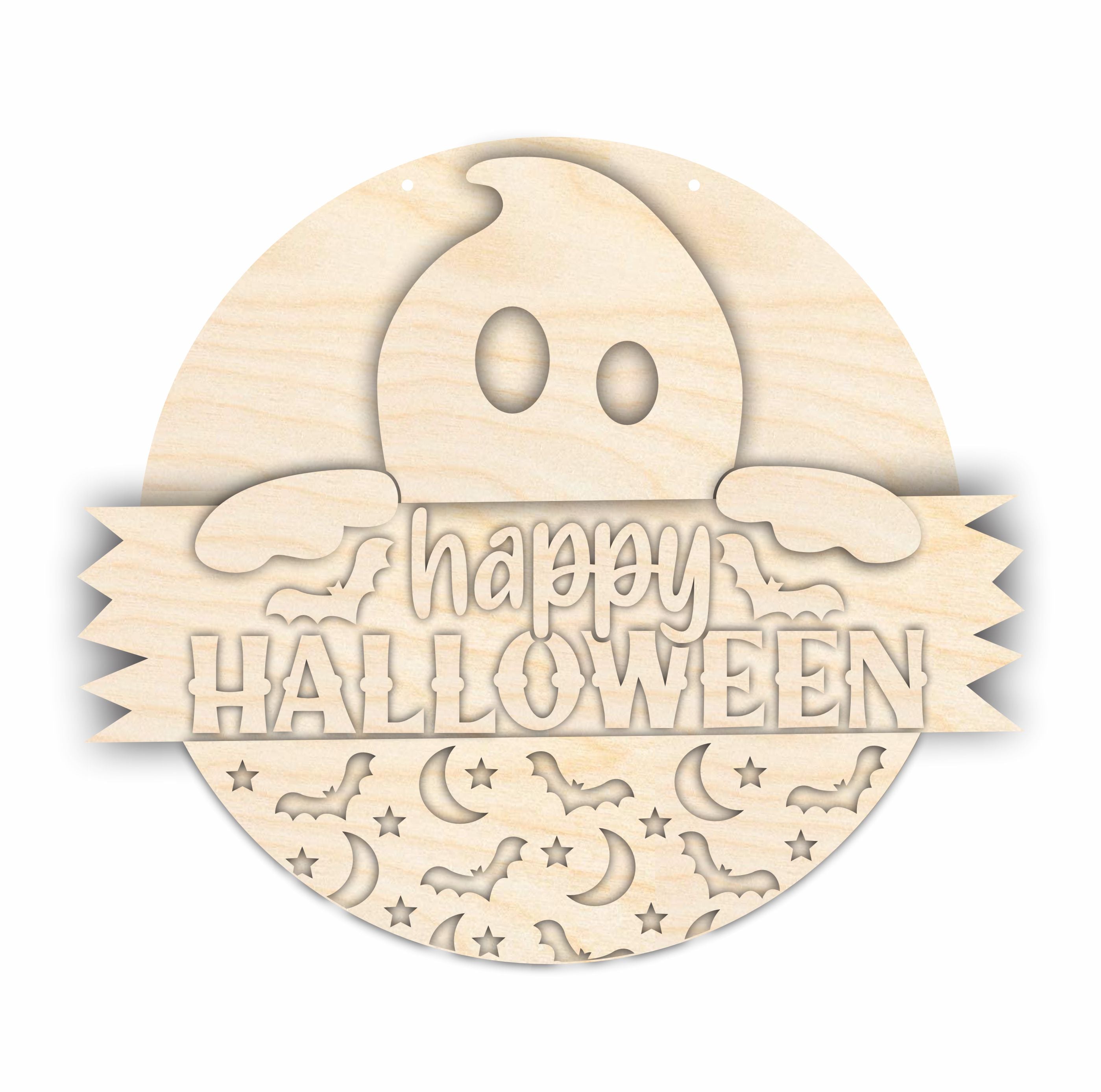 Unfinished Wood Ghost Halloween Door Sign Kit | Wood Craft Cutouts | 1/4" Thick |