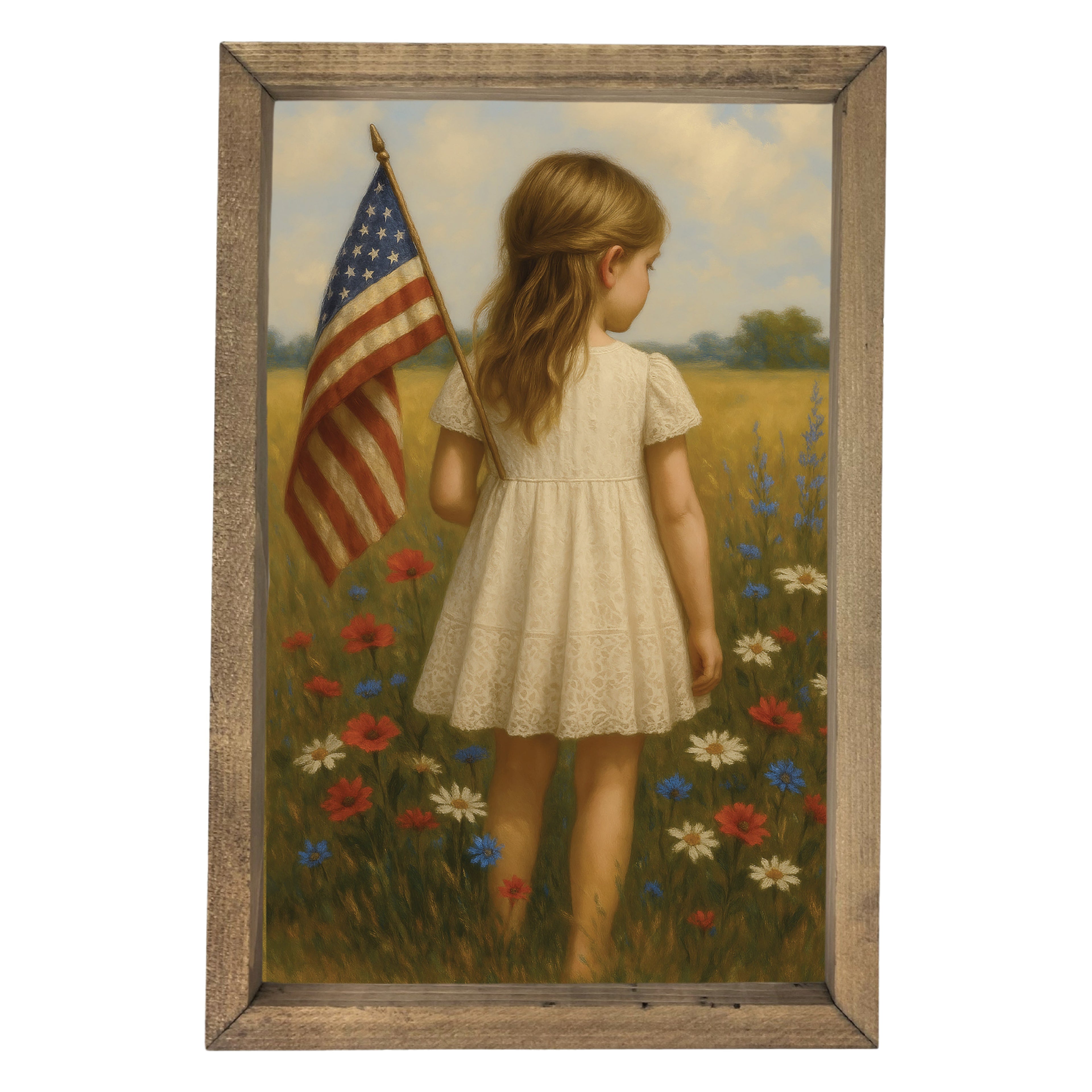 Girl with Flag Back Framed Art