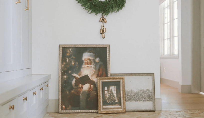Glowing Christmas Tree Framed Vintage Art - Gold Frame