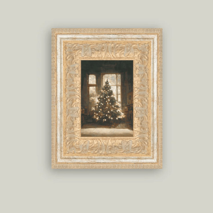 Glowing Christmas Tree Framed Vintage Art - Gold Frame