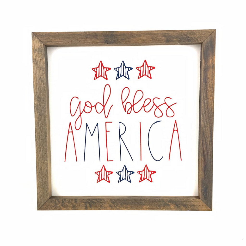 God Bless America-Red, White, Blue Framed Saying