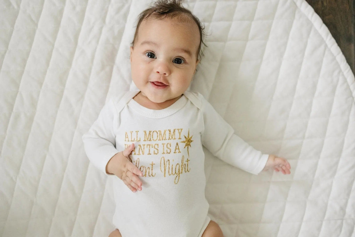 Gold Christmas Baby Tshirt - Newborn Baby Gift - Silent Night Gold Baby Outfit