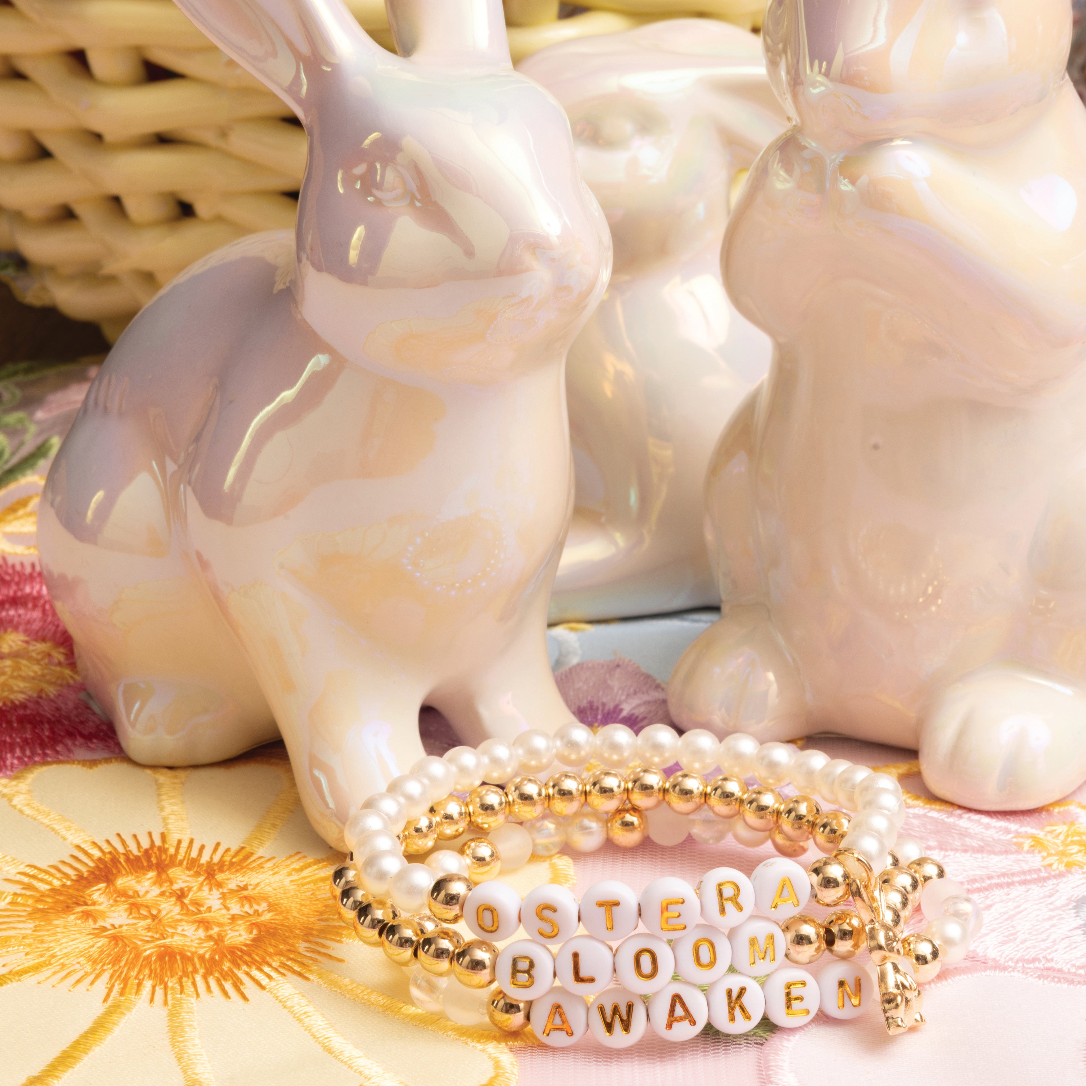 Gold Bunny Charm Easter Bunny Metallic Gold and Pearl DIY Jar