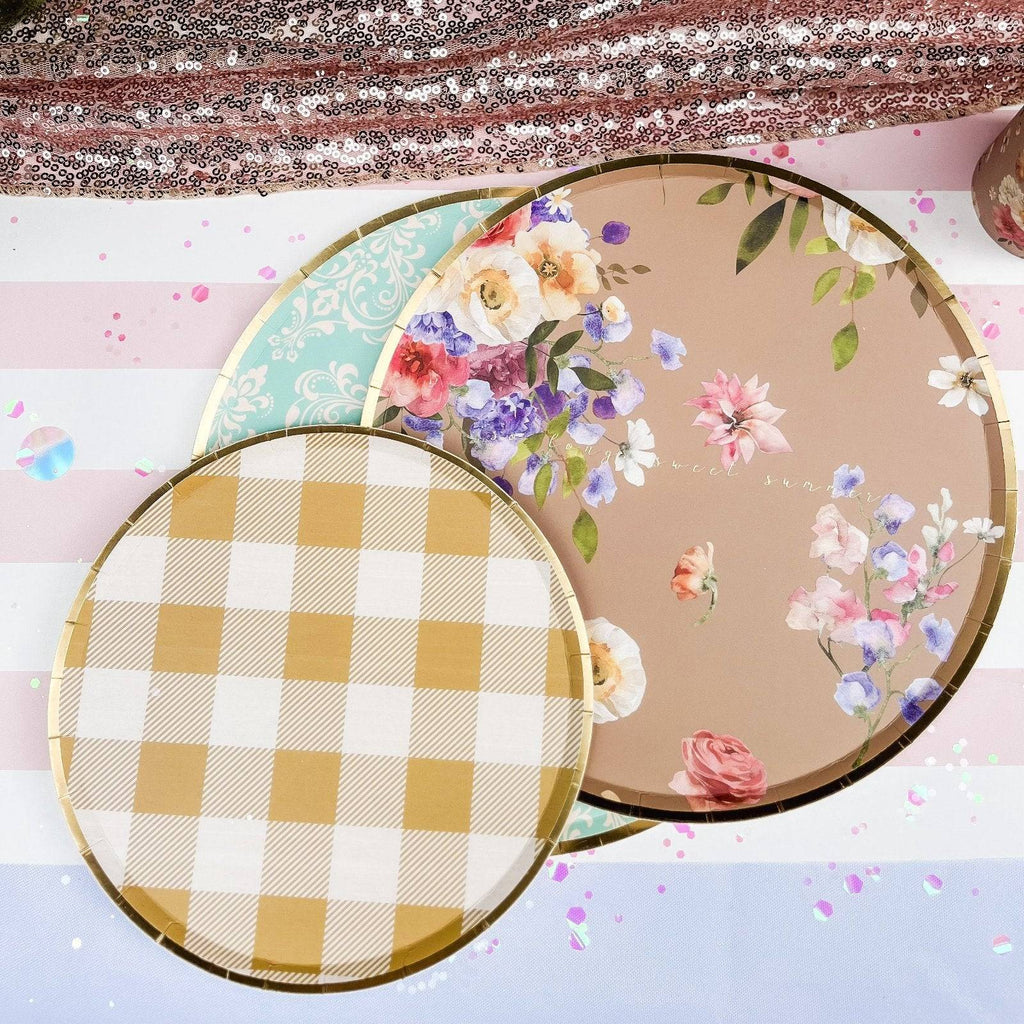 Gold Matte Plaid Paper Dessert Plate (8pcs)