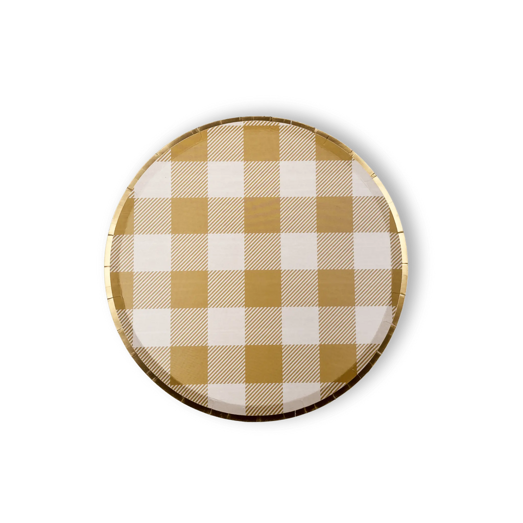 Gold Matte Plaid Paper Dessert Plate (8pcs)