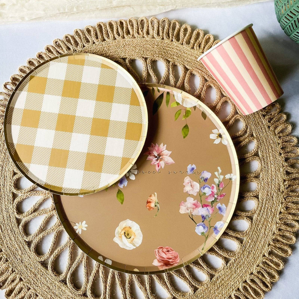 Gold Matte Plaid Paper Dessert Plate (8pcs)