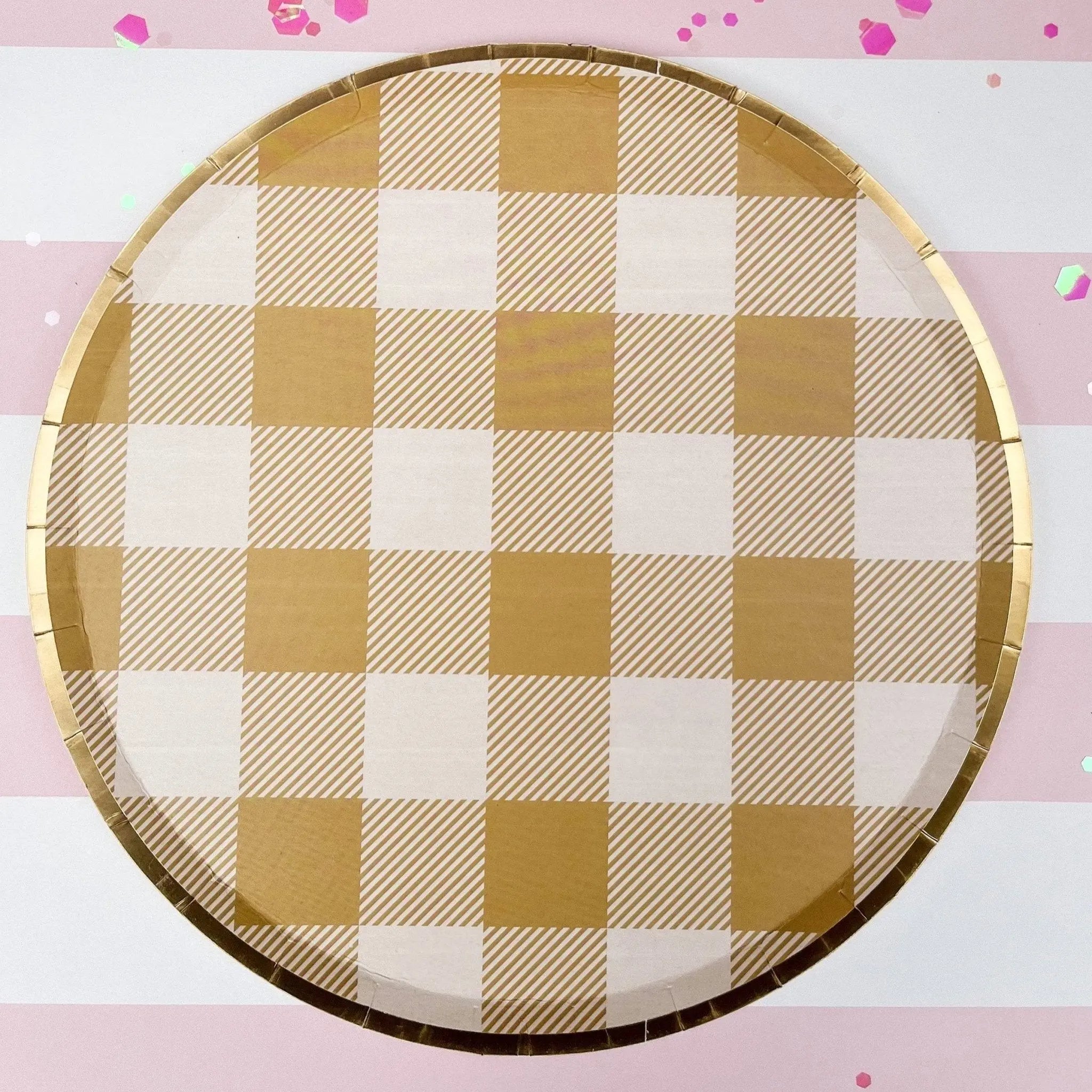 Gold Matte Plaid Paper Dessert Plate (8pcs)