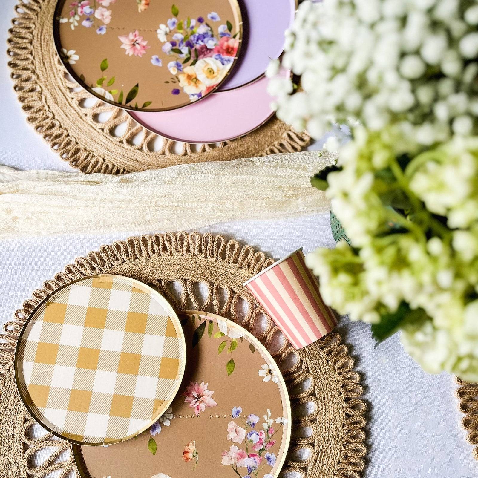Gold Matte Plaid Paper Dessert Plate (8pcs)