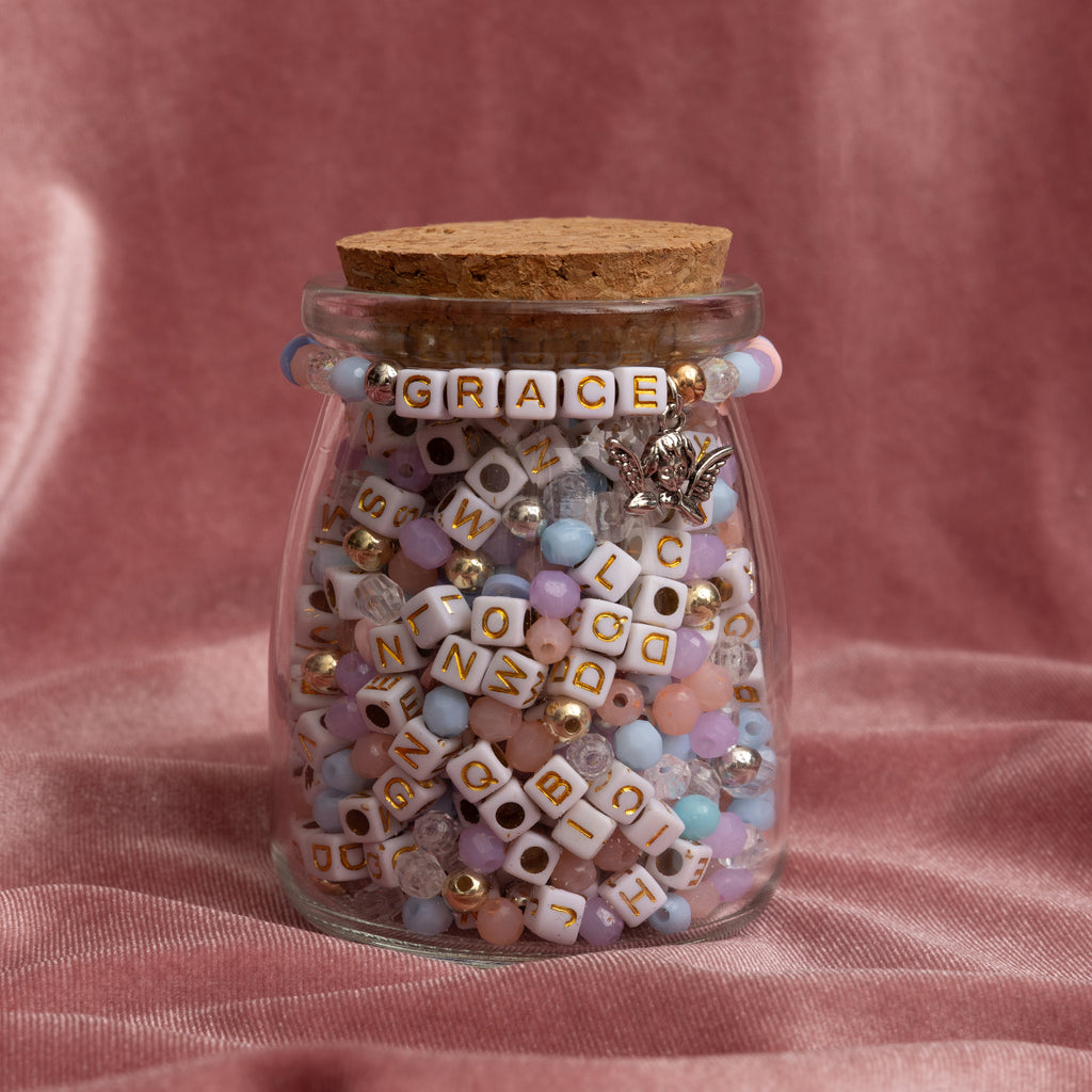 Grace Alphabet Bead Bracelet DIY Jar with Cherub Charm