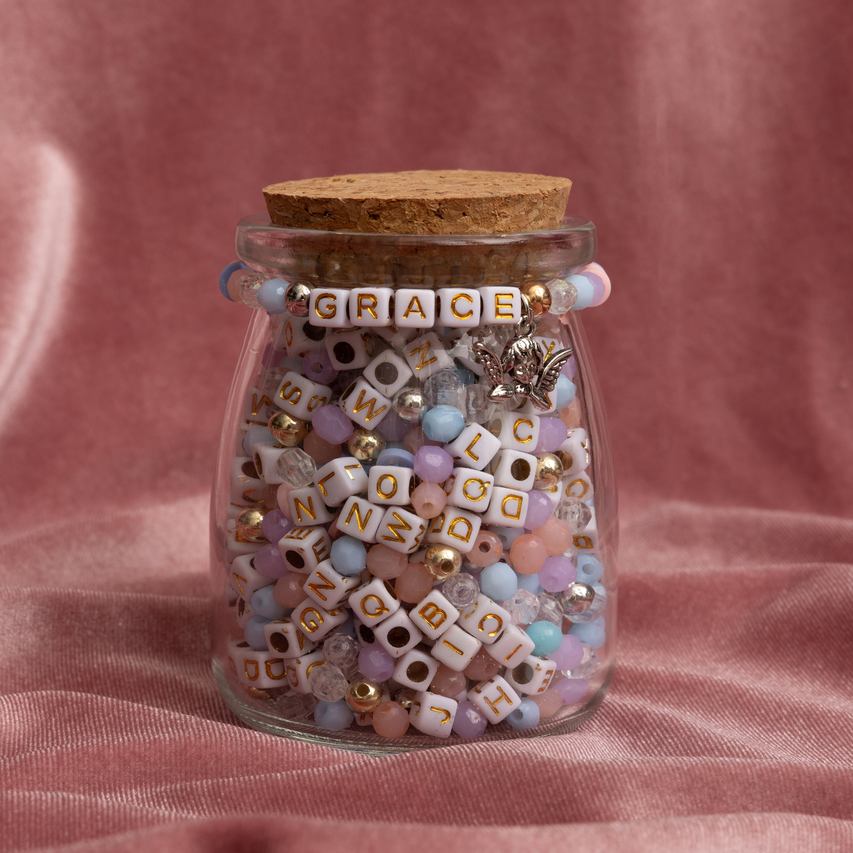 Grace Alphabet Bead Bracelet DIY Jar with Cherub Charm