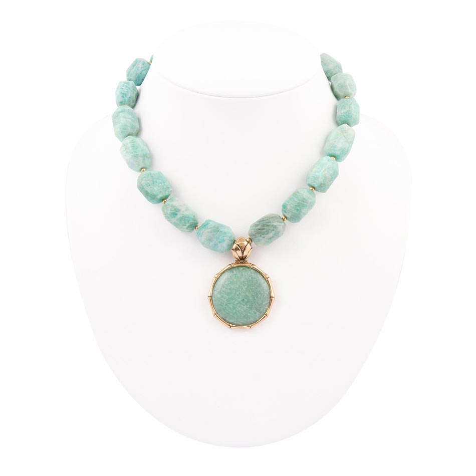 Green Amazonite Golden Lotus Pendant Necklace