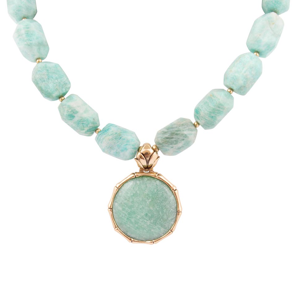 Green Amazonite Golden Lotus Pendant Necklace