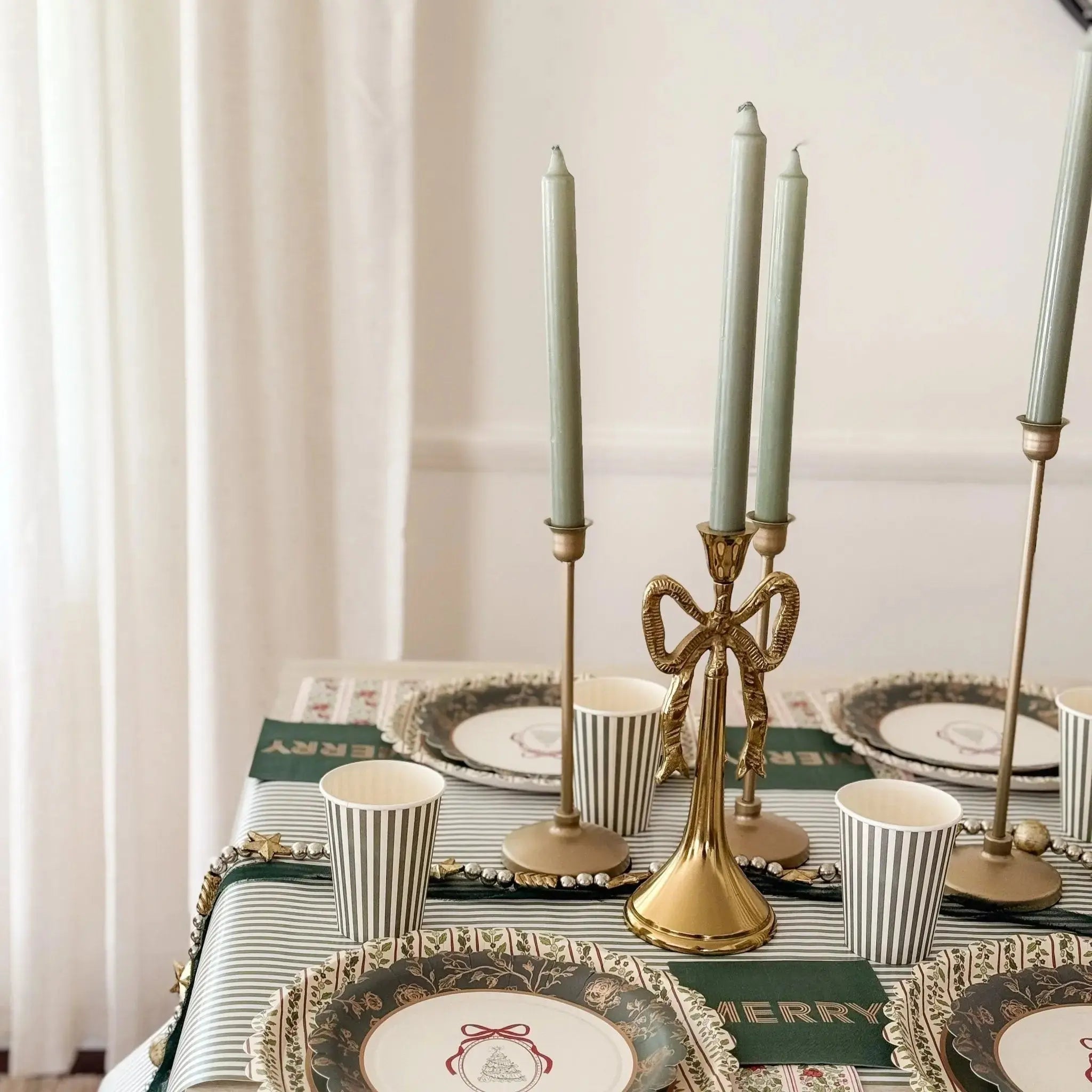 Green Striped Paper Table Runner – 19.5” x 150” | Disposable Party Table Décor