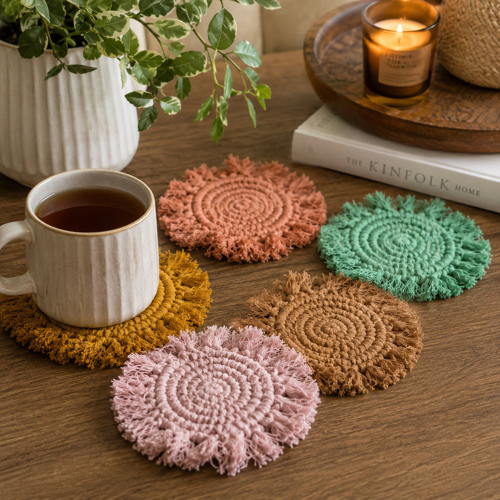 Pastel Braided Tassel Coasters