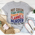 Fall Flannels & True Crime Casual Top – "Hot Cocoa Scary Movies"