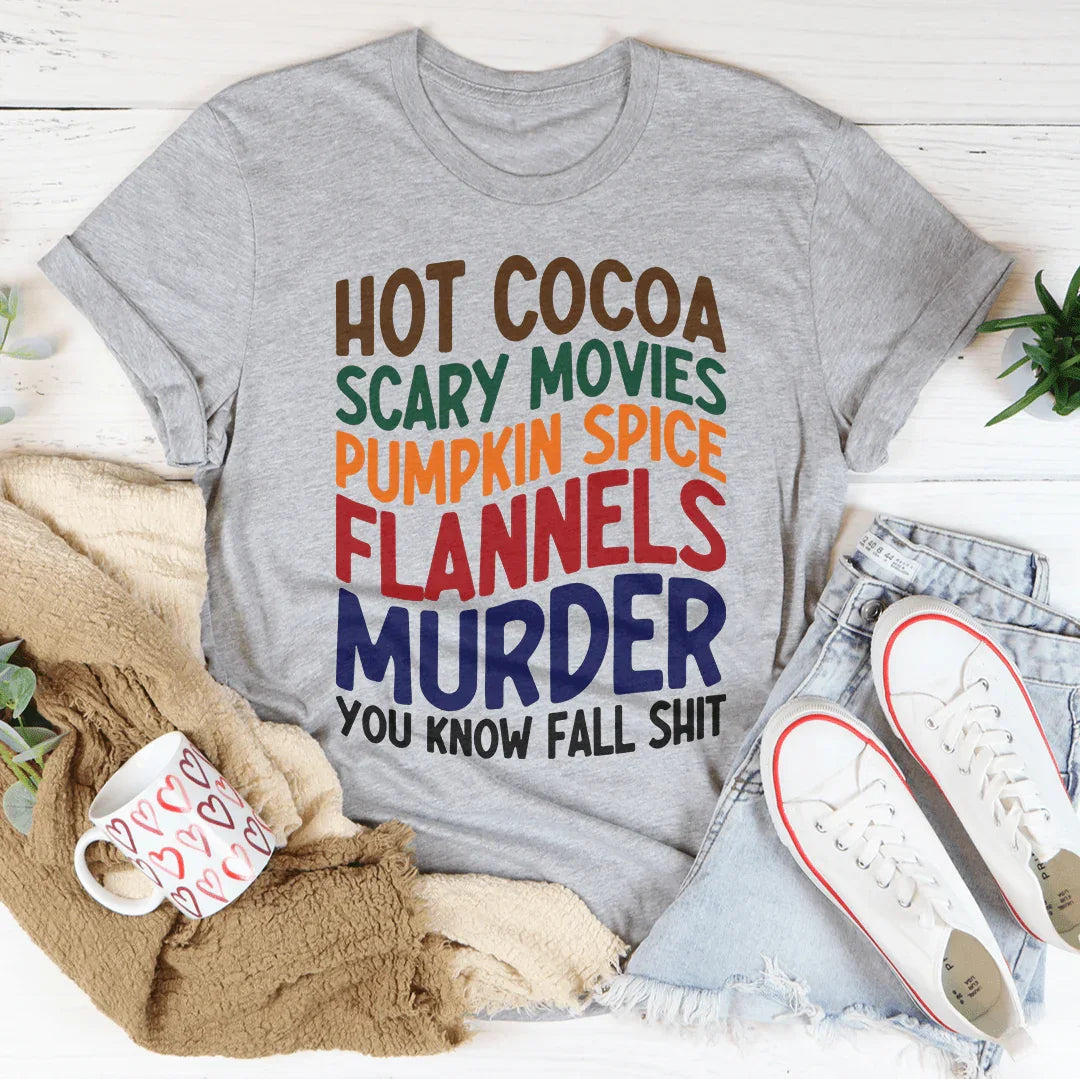 Fall Flannels & True Crime Casual Top – "Hot Cocoa Scary Movies"