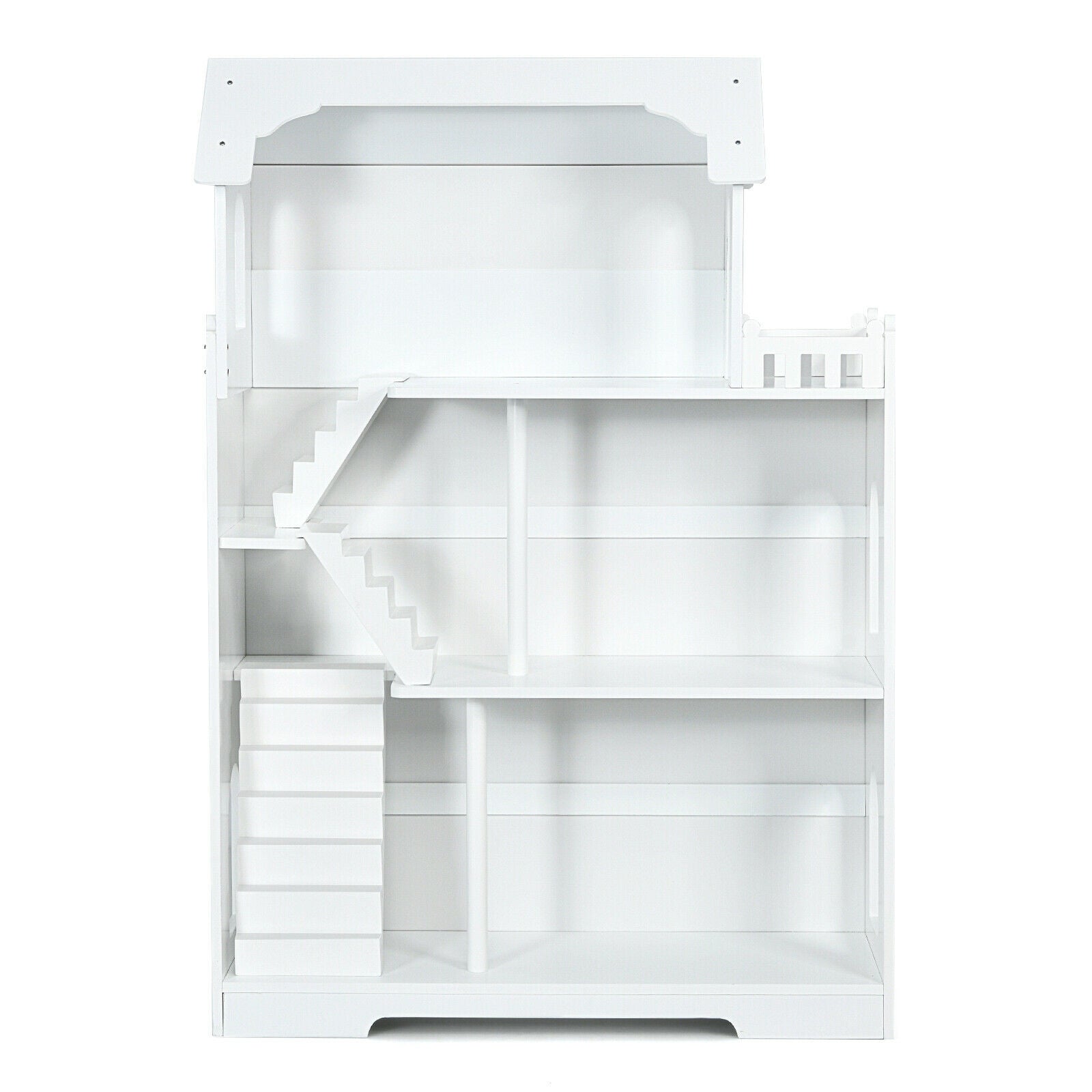 Kids Wooden Dollhouse Bookshelf with Anti-Tip Design and Storage Space