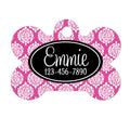 Pet Puppy Tag - Black Pink Damask Custom Dog Tag - Personalized ID Tag for Dog Collar - custom pet tag - Dog Collar Name Tag