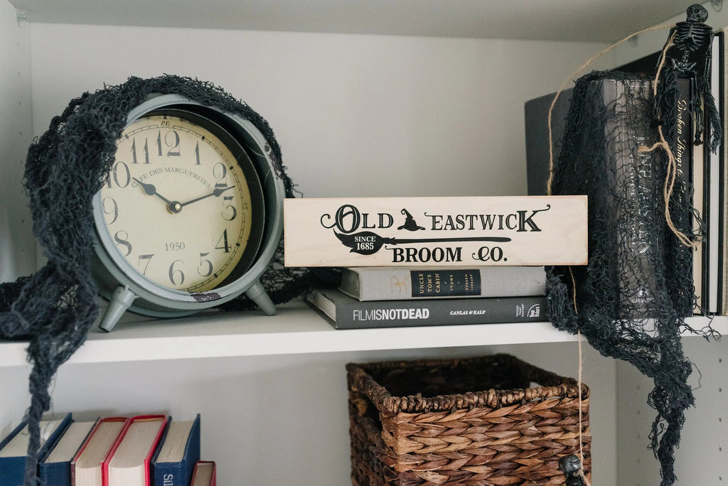 Halloween Signs | Halloween Tiered Tray Decor | Halloween Decor Wood Block | Wood Framed Miniature Sign | Old Eastwick Broom Co. Wood Sign