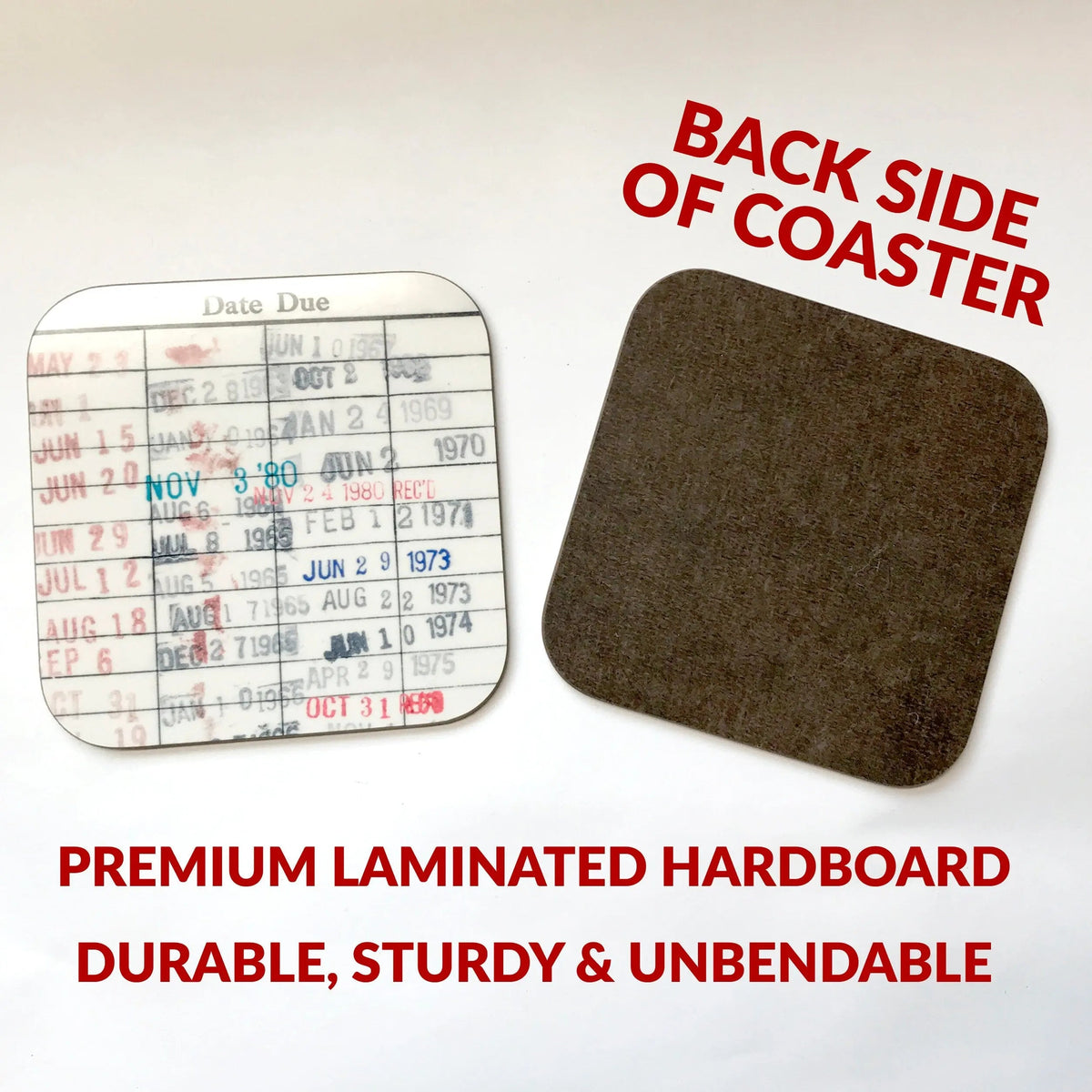 Library Card Coaster - Librarian Gift Set of Coasters - Reading Reader Book - Vintage Library Due Date Card